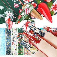 10 Sheets Christmas Nail Art Stickers Winter Nail Foil Transfer Sticker Snowflakes Deer Snowmen Holographic Nail Foils Designs