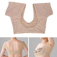 Underarm Sweat Pads Sweat Guard Underwear Sweat Vest Short Sleeve Reusable Armpit Sweat Pads for Women Girls Skin Color (L)