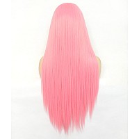 Bluple Light Pink Lace Front Wigs Long Straight Lovely Pink Natural Heat Resistant Synthetic Hair Half Hand Tied Wigs For Cospla