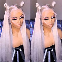 Qdtizer Ice Pink Lace Front Wigs Long Straight Hair White Pink Synthetic Lace Front Wigs For Fashion Women Heat Resistant Gluel