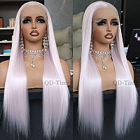 Qdtizer Ice Pink Lace Front Wigs Long Straight Hair White Pink Synthetic Lace Front Wigs For Fashion Women Heat Resistant Gluel