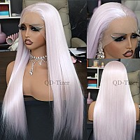 Qdtizer Ice Pink Lace Front Wigs Long Straight Hair White Pink Synthetic Lace Front Wigs For Fashion Women Heat Resistant Gluel