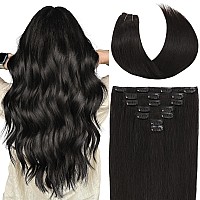 Befana Clip In Hair Extensions Real Human Hair 18 Inch 7 Pcs 80G 1B Natural Black Clip In Hair Extensions Double Weft Straight