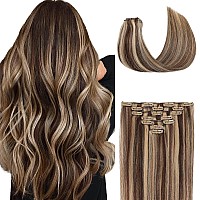 Befana Clip In Hair Extensions Real Human Hair100 Human Hair7 Pcs 90G 20 Inch P427 Brown To Caramel Blonde Natural Soft Str