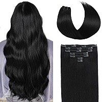 Befana Clip In Hair Extensions Real Human Hair 14 Inch 7 Pcs 1 Jet Black Human Hair Extensions Straight Real Human Hair Extens