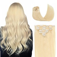 Befana Clip In Hair Extensions Real Human Hair 100 Remy Human Hair 7 Pcs 90G 20 Inch 613 Bleach Blonde Natural Soft Straight D