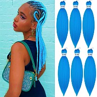 Gozill Blue Braiding Hair Pre Stretched Short Box Braiding Hair Extension 16 Inch Pack Of 6