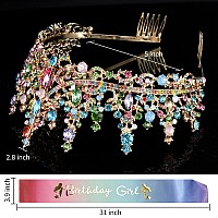 Atoden Birthday Girl Sash Tiara Queen Crown Tiaras And Crowns For Women Girls Multicolor Crystal Princess Tiara Rhinestone Headb