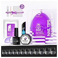 Gelike Ec Gel X Nail Kit 6 In 1 Milky White Uv Gel Glue 16Ml No Wipe Top Coat Gel 8Ml 528Pcs Short Square Nail Tips And Uv L