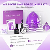 Gelike Ec Gel X Nail Kit 6 In 1 Milky White Uv Gel Glue 16Ml No Wipe Top Coat Gel 8Ml 528Pcs Short Square Nail Tips And Uv L