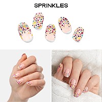 Adora Couture Semi Cured Gel Nail Strips French Tip 20Pcs Confetti Nail Wraps Rainbow Sprinkles French Manicure Strips Glaze Na