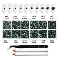 Beadsland 8300Pcs Flatback Rhinestones Green Rhinestone Round Crystal Rhinestones For Crafts Mixed 10 Sizes With Wax Pencil An