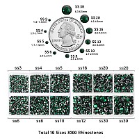 Beadsland 8300Pcs Flatback Rhinestones Green Rhinestone Round Crystal Rhinestones For Crafts Mixed 10 Sizes With Wax Pencil An