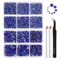 Beadsland 8300Pcs Flatback Rhinestones Royal Blue Rhinestone Round Crystal Rhinestones For Crafts Mixed 10 Sizes With Wax Penc