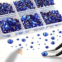 Beadsland 8300Pcs Flatback Rhinestones Royal Blue Rhinestone Round Crystal Rhinestones For Crafts Mixed 10 Sizes With Wax Penc