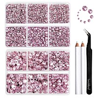 Beadsland 8300Pcs Flatback Rhinestones Pink Rhinestone Round Crystal Rhinestones For Crafts Mixed 10 Sizes With Wax Pencil And