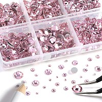 Beadsland 8300Pcs Flatback Rhinestones Pink Rhinestone Round Crystal Rhinestones For Crafts Mixed 10 Sizes With Wax Pencil And