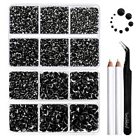 Beadsland 8300Pcs Flatback Rhinestones Black Rhinestone Round Crystal Rhinestones For Crafts Mixed 10 Sizes With Wax Pencil An