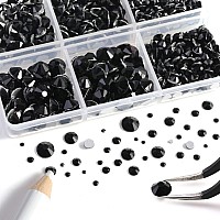 Beadsland 8300Pcs Flatback Rhinestones Black Rhinestone Round Crystal Rhinestones For Crafts Mixed 10 Sizes With Wax Pencil An