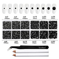 Beadsland 8300Pcs Flatback Rhinestones Black Rhinestone Round Crystal Rhinestones For Crafts Mixed 10 Sizes With Wax Pencil An