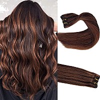 Clip In Human Hair Extensions 16 Inch 70G 7Pcs Medium Brown To Medium Auburn Straight Silky Real Human Hair Clip In Extensions