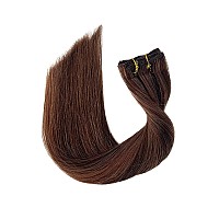 Clip In Human Hair Extensions 16 Inch 70G 7Pcs Medium Brown To Medium Auburn Straight Silky Real Human Hair Clip In Extensions