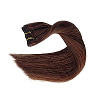 Clip In Human Hair Extensions 16 Inch 70G 7Pcs Medium Brown To Medium Auburn Straight Silky Real Human Hair Clip In Extensions