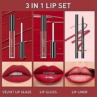 Maepeor All In One Lip Kit 3 In 1 Smooth Lipliner Lipgloss And Lipstick Set With Matte Velvet Liquid Lipstick Hydrating Moisturi