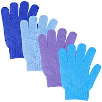 Sibba 4Pcs Exfoliating Wash Gloves Dual Texture Bath Gloves for Shower Body Scrub Exfoliating Mitt Dead Skin Remover Exfoliator Mitten Natural Body Loofah Washcloth