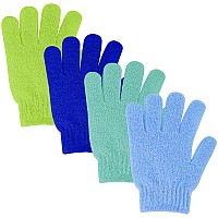 Sibba 4Pcs Exfoliating Wash Gloves Dual Texture Bath Gloves for Shower Body Scrub Exfoliating Mitt Dead Skin Remover Exfoliator Mitten Natural Body Loofah Washcloth