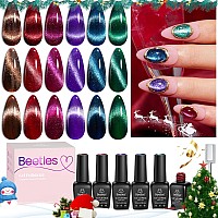 Beetles Cat Eye Christmas Gel Nail Polish Set 6 Colors, Glitter Red Shiny Brown Burgundy Purple Blue Green Magnetic Effect Sparkle Stunning Winter Nail Gel Polish Gifts for Women, 2023 Limited Colors