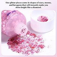 Teoyall Long Lasting Pink Body Glitter Holographic Sparkling Cosmetic Grade Chunky Glitter For Face Hair Pink