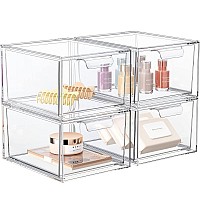 Spacehacks 4 Pack Stackable Makeup Organizer And Storage Acrylic Organizersclear Plastic Storage Drawer With Handles For Vanit