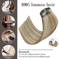 Honsoo Clip In Hair Extensions Ash Blonde To Platinum Blonde Balayage Real Human Hair 120G 22Inch 7Pcs Long Double Weft Natural