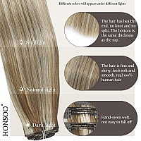 Honsoo Clip In Hair Extensions Ash Blonde To Platinum Blonde Balayage Real Human Hair 120G 22Inch 7Pcs Long Double Weft Natural