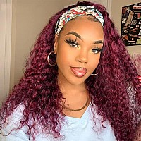 Xsy 99J Burgundy Headband Wig Human Hair Deep Wave 16 Inch Wig Glueless Headband Wig Deep Wave None Lace Front Wigs Human Hair F