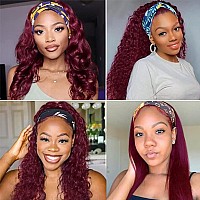 Xsy 99J Burgundy Headband Wig Human Hair Deep Wave 16 Inch Wig Glueless Headband Wig Deep Wave None Lace Front Wigs Human Hair F