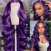 Yms Purple Transparent 13X4 Hd Lace Front Wigs Human Hair 200 Density Purple Bluish Human Hair Wigs For Women Colored Body Wave