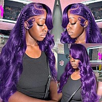 Yms Purple Transparent 13X4 Hd Lace Front Wigs Human Hair 200 Density Purple Bluish Human Hair Wigs For Women Colored Body Wave