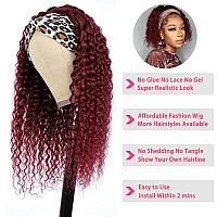 Lauberita Headband Wig Human Hair 99J 10 Inch 180 Density Burgundy Deep Wave Headband Wig 100 Human Hair Wigs Curly Glueless W