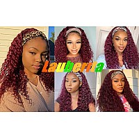 Lauberita Headband Wig Human Hair 99J 10 Inch 180 Density Burgundy Deep Wave Headband Wig 100 Human Hair Wigs Curly Glueless W