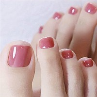 Rodaky Press On Toe Nails For Women Rose Pink Fake Toenail Glossy Solid Color Fashion False Toenail Full Cover Acrylic Foot Nail