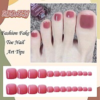 Rodaky Press On Toe Nails For Women Rose Pink Fake Toenail Glossy Solid Color Fashion False Toenail Full Cover Acrylic Foot Nail