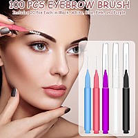 100Pcs Micro Eyebrow Brush, Eyelash Comb Brush With Cap, Multifunctional Brow Lamination Brush Eyebrow Spoolies For Eyebrows, Portable Brow Brushes For Eyebrows Eyelash Extensions Tool, 5 Colors