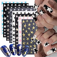 8 Sheets Star Nail Art Sticker 3D Shiny Glitters Starlight Nail Decals Holographic Irregular Pentagram Black White Pink Lase Sta