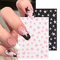 8 Sheets Star Nail Art Sticker 3D Shiny Glitters Starlight Nail Decals Holographic Irregular Pentagram Black White Pink Lase Sta