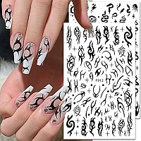 10 Sheets Black White Nail Art Stickers Gothic Nail Decals 3D Goth Snake Rose Flower Butterfly Eye Fishbone Star Moon Nail Stick