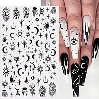 10 Sheets Black White Nail Art Stickers Gothic Nail Decals 3D Goth Snake Rose Flower Butterfly Eye Fishbone Star Moon Nail Stick