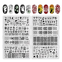 8Pcs Halloween Nail Stamping Plates Pumpkin Skull Bat Poker Image Stainless Steel Stencil Diy Nail Art Template Tools