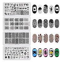 8Pcs Halloween Nail Stamping Plates Pumpkin Skull Bat Poker Image Stainless Steel Stencil Diy Nail Art Template Tools